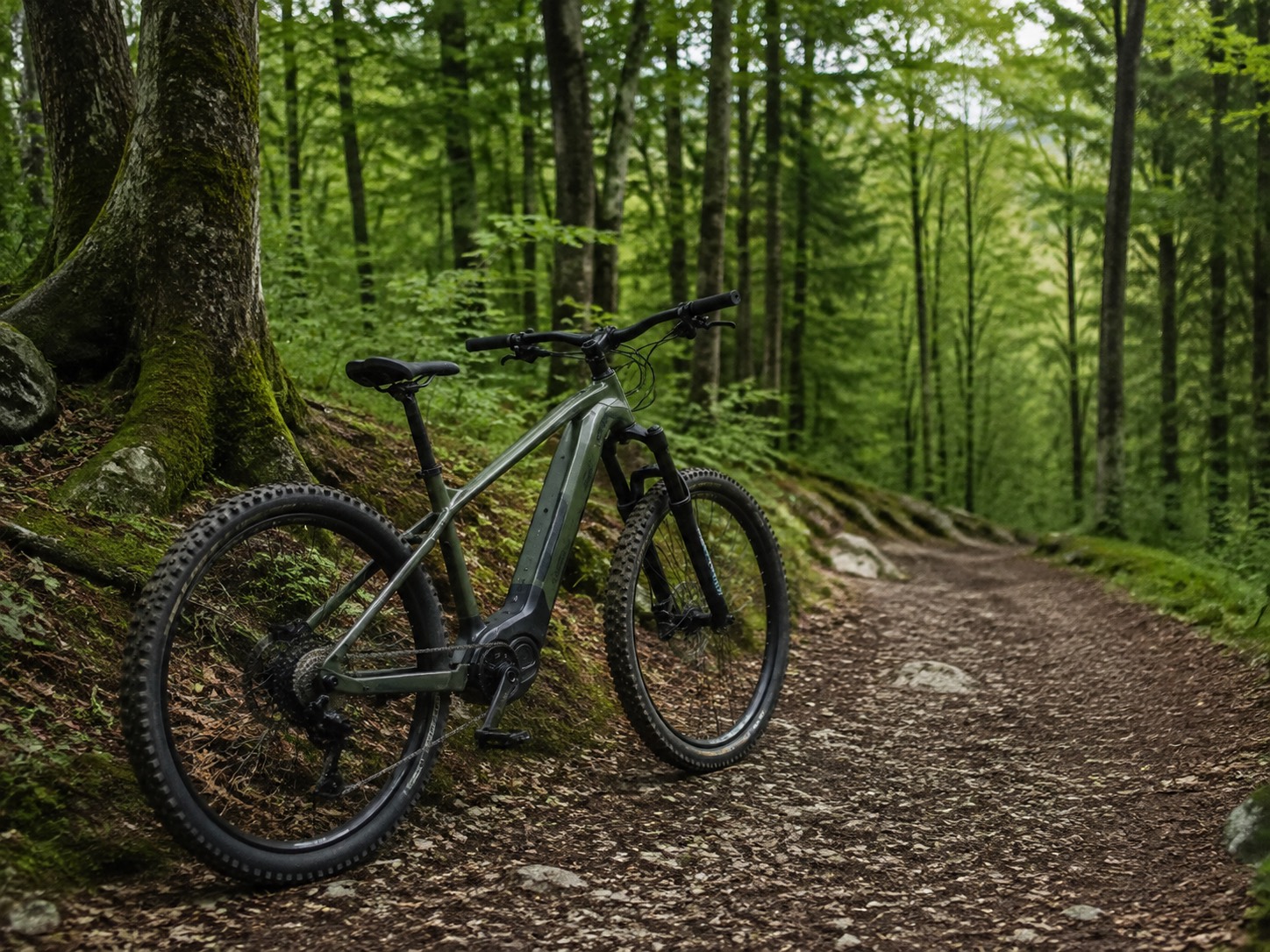 Beispiel eines E-Mountainbikes im Wald