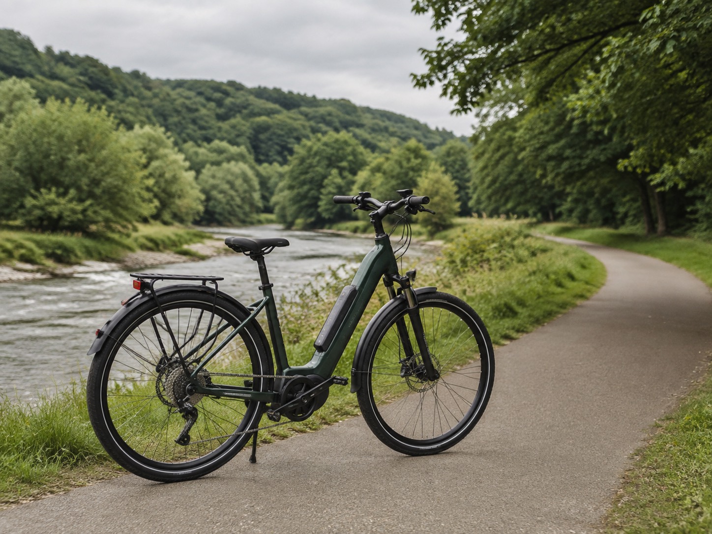 Beispiel eines E-Tourenrads an einem Radweg
